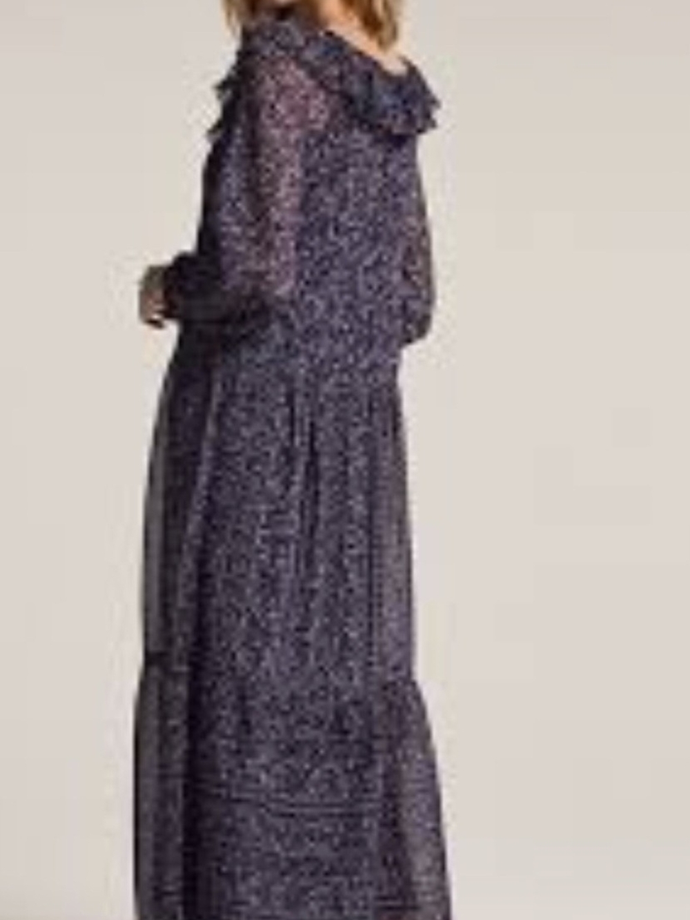 Anna Sui Purple Floral Ruffle Maxi Dress